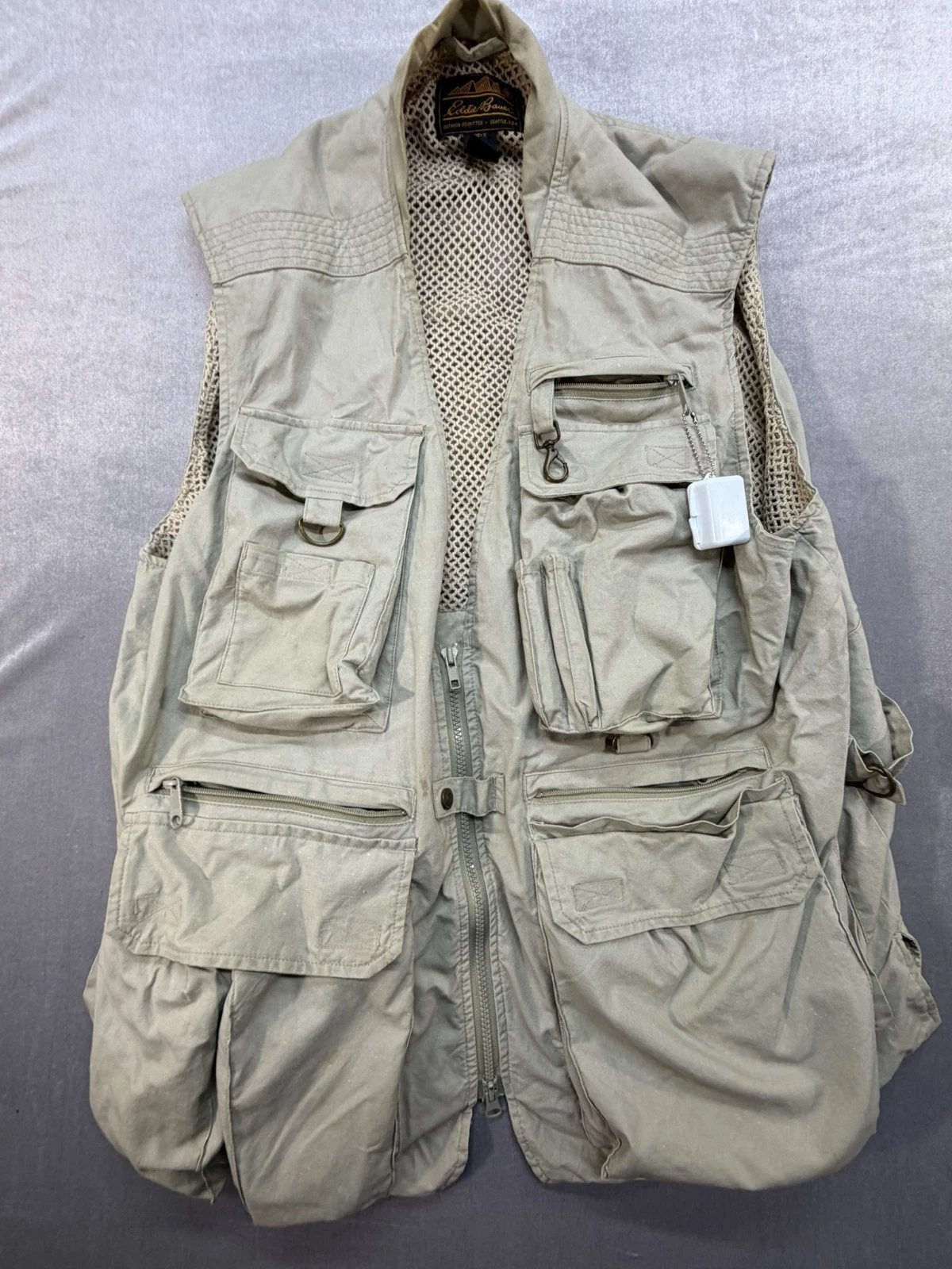 Vintage Eddie Bauer Tactical Mesh Vest Shooting Hunting Fishing Beige Large
