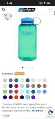 Nalgene Wide Mouth BPA-Free Reusable Water Bottle 32 fl oz Green Screw-On Lid