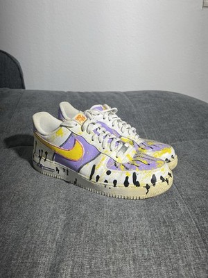 Nike Air Force 1 Low Weiß Lila Gelb Custom Sneaker Schuhe Gr 45