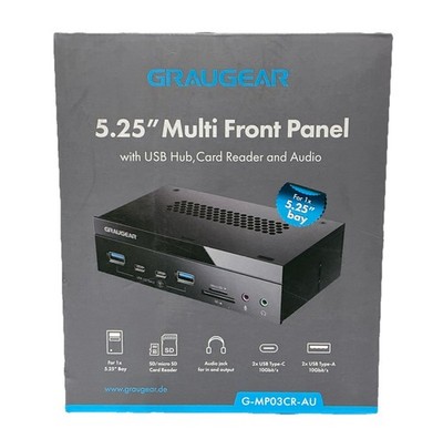 GRAUGEAR 5.25'' PC Front Panel USB Hub - 10Gbps USB-C Ports, Dual USB 3.0,