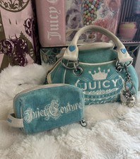 Y2K Vintage JUICY COUTURE LOVES COUTURISTS Poolside Blue Bowler Cosmetic Bag