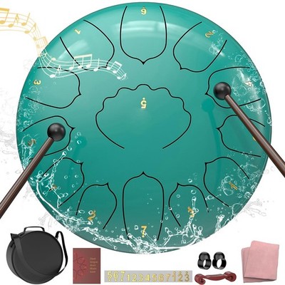 D Major 12 Inch 13 Note Steel Tongue Drum Handpan, Lake Blue