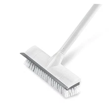  Floor Scrub Brush with Long Handle, 2 in 1 Scrape and Brush, Stiff Gray