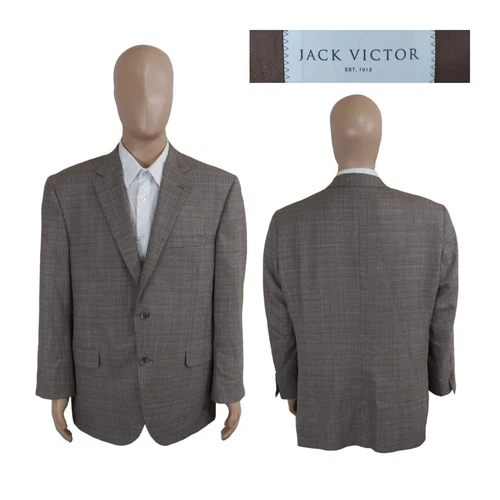 Jack Victor Gibson Two Button Crosshatch Plaid 100% Wool Brown Sportcoat 46R