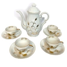Vintage Golden Wheat Fine China Tea Pot , Cups  Saucers Gold Trim