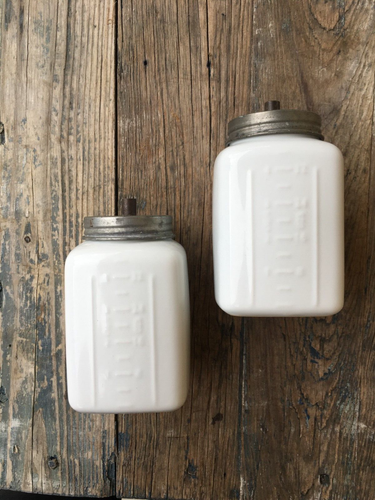 2 POTTERY BARN 8" FARMHOUSE RUSTIC WHITE CERAMIC CANISTERS GALVANIZED METAL LIDS - Picture 3 of 18