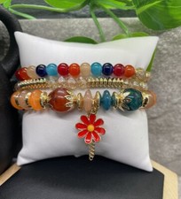 3 PC Handmade Boho Beaded Stackable 6.5  Plus Stretch Bracelet Set New B1339