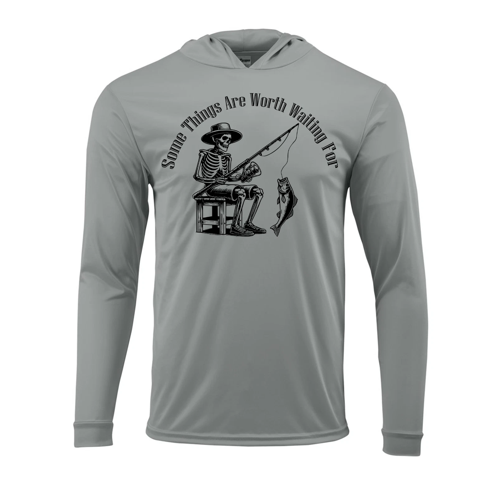 Fishing Skeleton Fish Fisherman Fun UV Protected UPF 50 Long Sleeve T-Shirt Hood