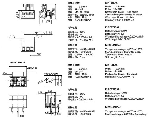 20Pcs 3.81mm Pitch 3 Pin Straight Screw Terminal Block Pluggable Plug Connector - Imagen 6 de 6