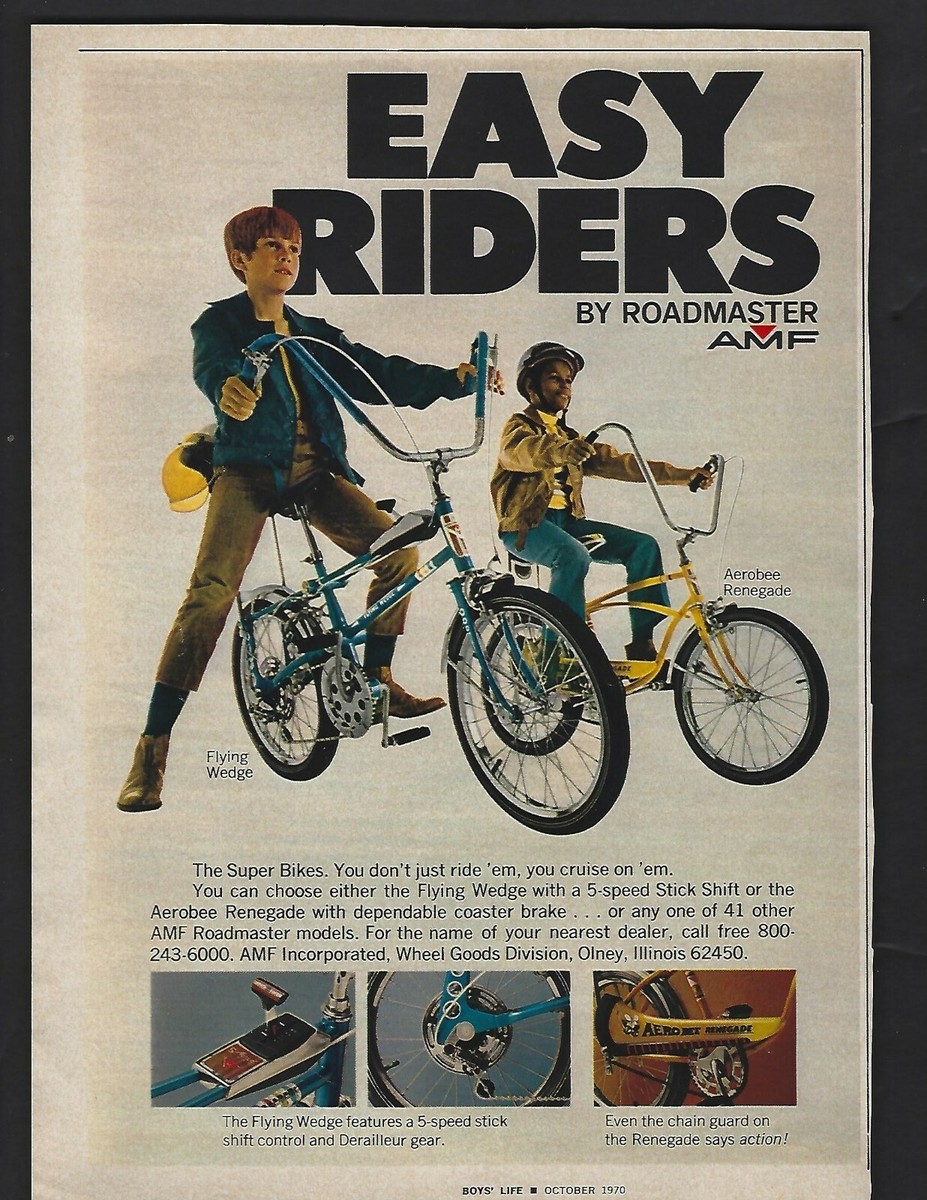 1970 Easy Riders Roadmaster AMF Bicycle Print Ad Flying Wedge