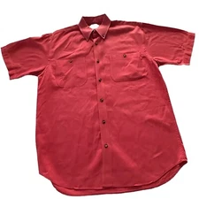Scandia Woods Shirt Mens Medium Button Up Coral Outdoors Short Sleeve