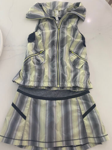 LULULEMON Citron Ombre STRIPED RUN REFLECTIVE Vest & skirt set Size 4 - Picture 1 of 12