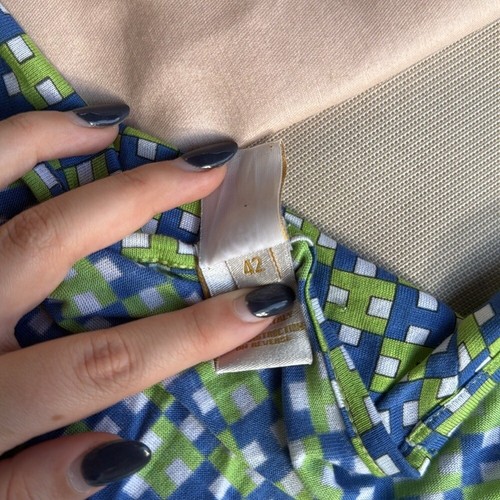 Herion Italy stretch cotton blue and green wrapped long sleeve top - Picture 9 of 11