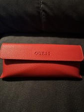 Guess Eyeglass Glasses Case Red Faux Leather Textured Magnetic Closure
