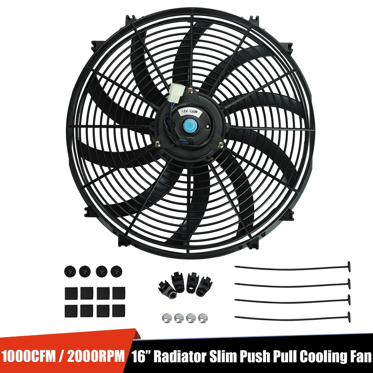 16 Universal Electric Radiator Slim Push Pull Cooling Fan 12V 120W Mount  Kit | eBay