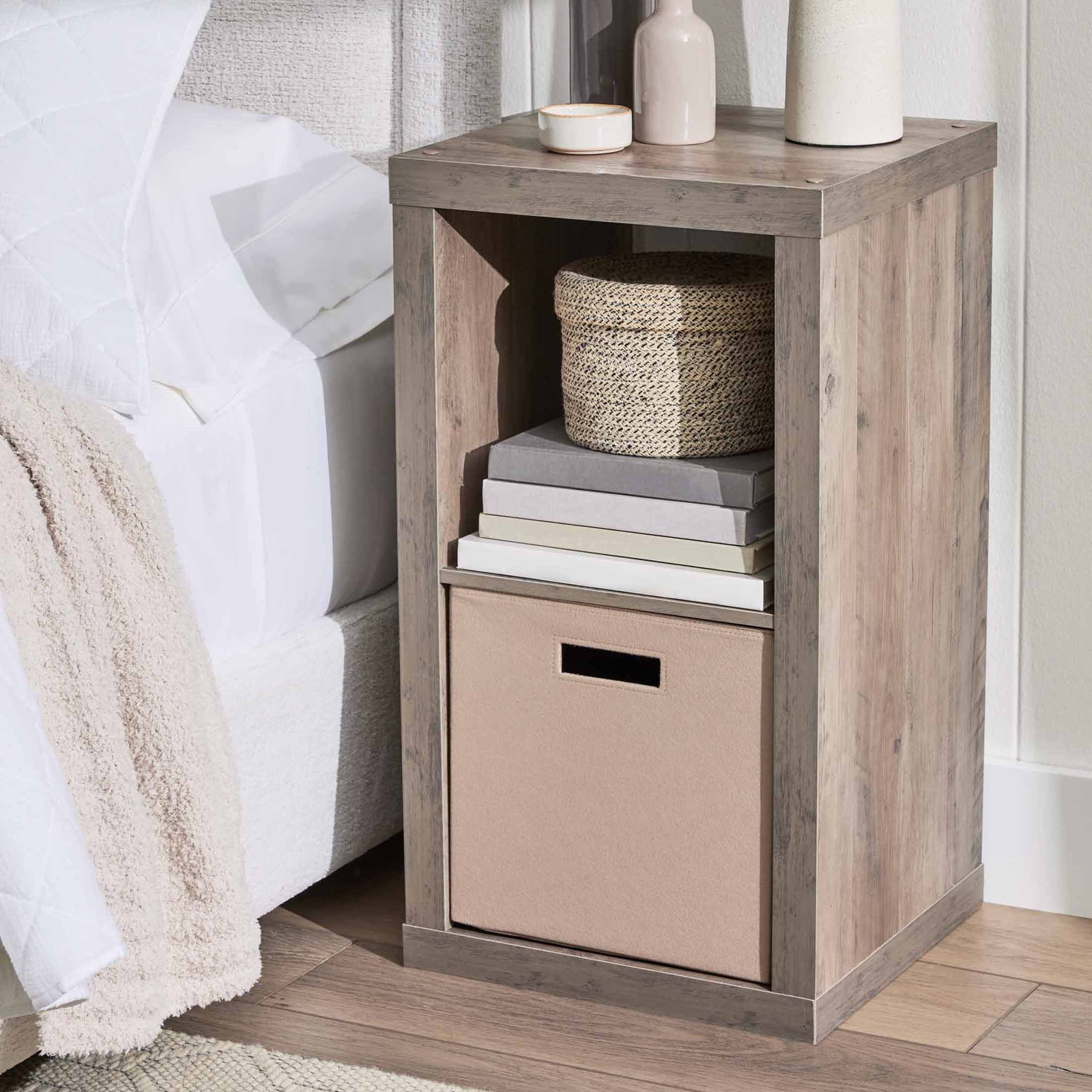 2 Cube Storage Organizer Nightstand in Rustic Gray for Entryway or Mudroom