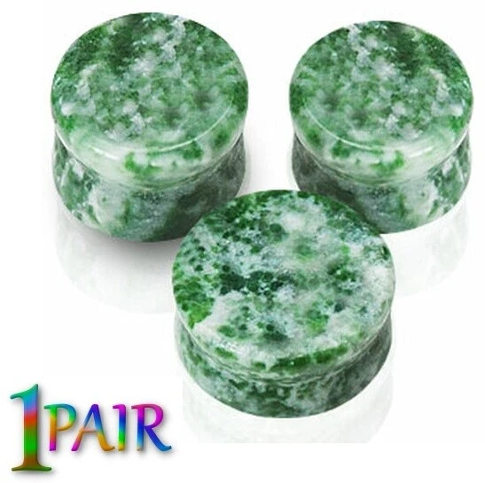 Par de tapones de piedra blanca amazonita verde 8g-1" medidores de doble llamarada orgánicos 1220 Foto 2 de 3