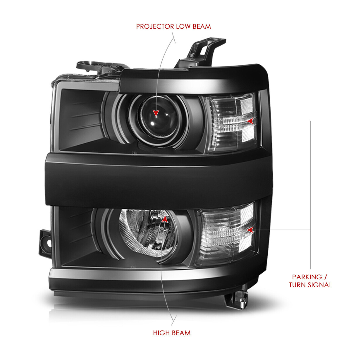 Black Housing Clear Corner Projector Headlights for 1519 Silverado