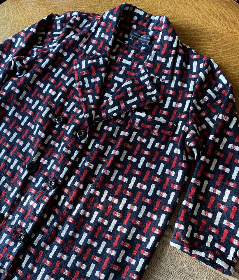 VTG BOCEMb YpoACTBO Women’s XXL Jacket Retro Plaid Drop Waist Pleated Red Blue - Image 4 of 4