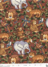 Jungle Safari Animals - Maroon Fabric Quilt Fabric - Half Yard
