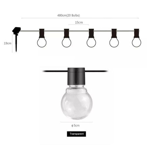 20 LED Solar Lichterkette außen Lampe Glühbirnen Beleuchtung Balkon Garten Dekor - Bild 6 von 12