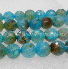 Faceted 6mm Blue Dragon Veins Agate Gemstone Round Loose Beads 15''