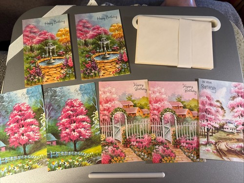 7 Vintage MCM Happy Birthday Karten mit Env Fantasy Karte ca. 5 1/2 x 3 1/2