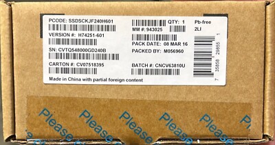 Intel SSDSCKJF240H601 SSD Pro 2500 Series 240GB, M.2 80mm SATA 6Gb/s MLC NEW