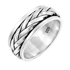 Solid 925 Sterling Silver Band Thumb Spinner Statement Handmade Ring All Size