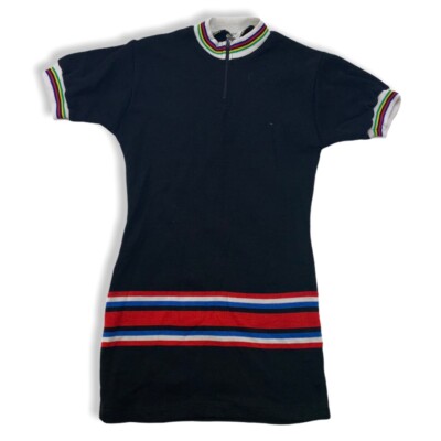 Maillot Cyclisme Vintage Années 80 - Acrylique, Taille 3 (env. XS) - Noir Et Motifs - YM16