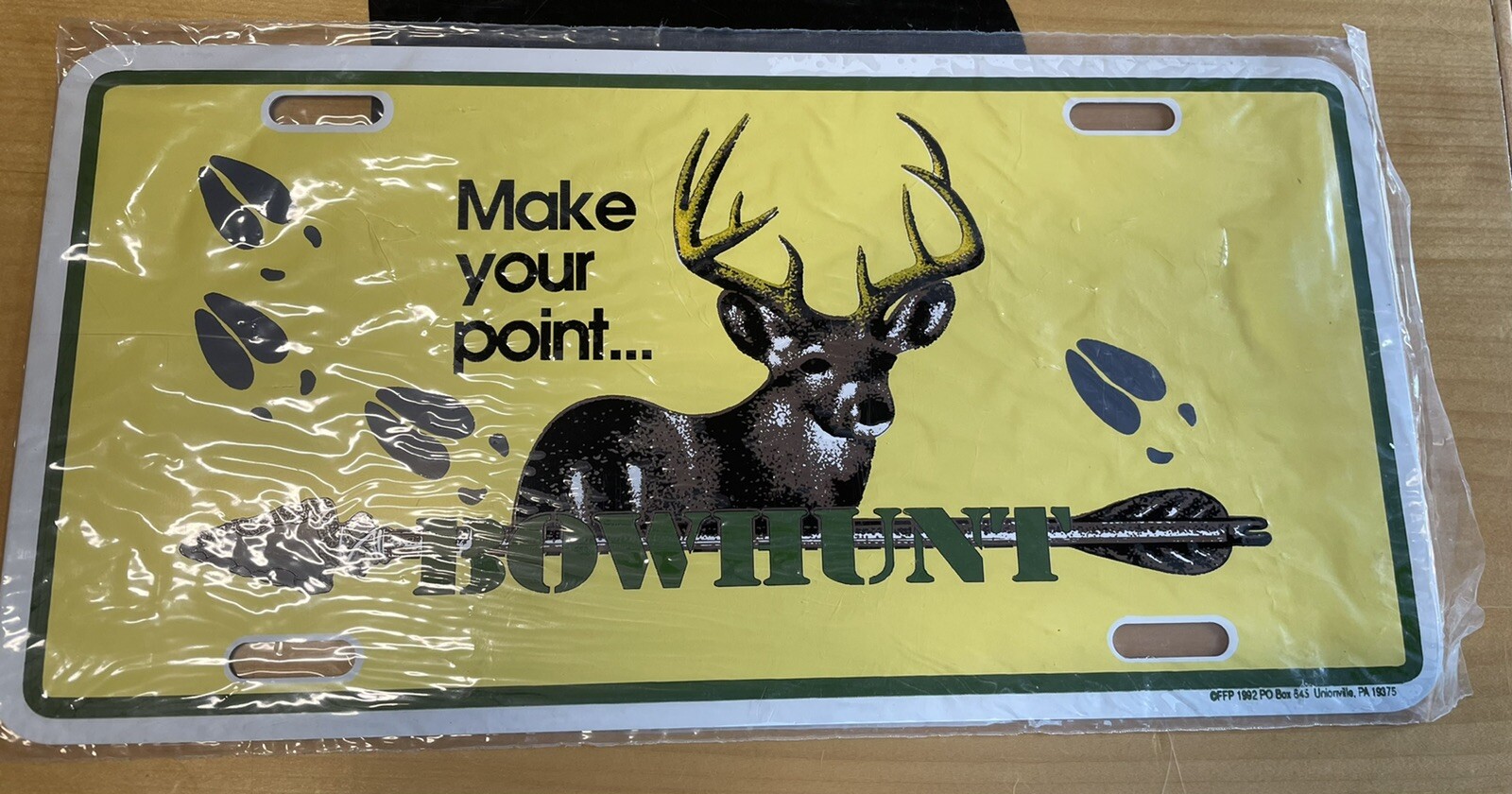 Vintage metal Bow Hunting Archery License Plate still sealed 1992 Made