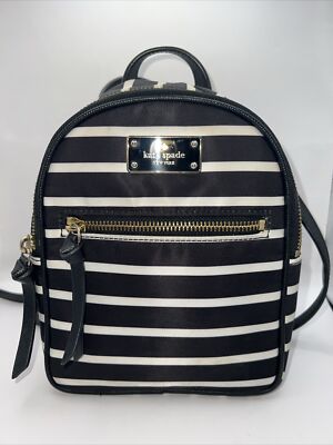 Kate Spade NY Wilson Road Bradley Black White French Stripe Backpack Purse 9 T