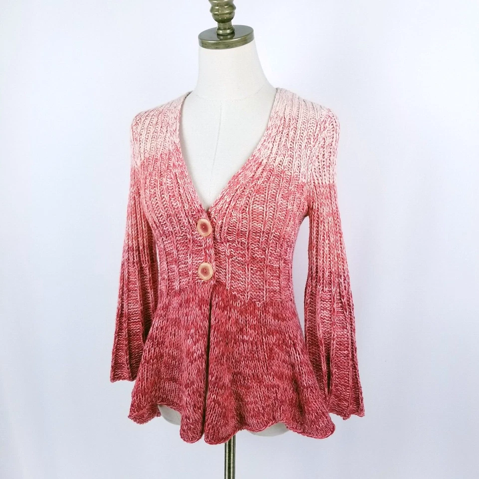 Cárdigan Suéter Sparrow Anthropologie Talla S Rojo Rayas Manga Campana 3/4 Alto Bajo Foto 4 de 4