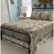 BEAUTIFUL CHIC BLUE TEAL AQUA GREEN PINK TROPICAL BEACH PALM LEAF SOFT QUILT SET