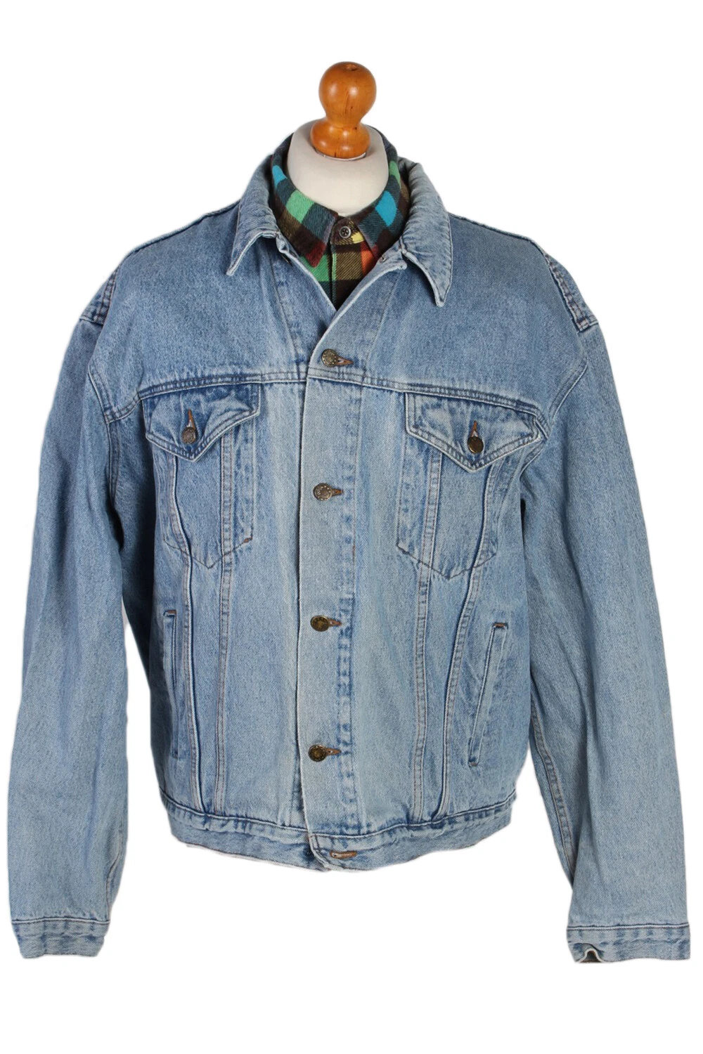 Denim Jacket 90s Retro Trucker Stone Washed Rider Casual Blue Size XL-DJ1427