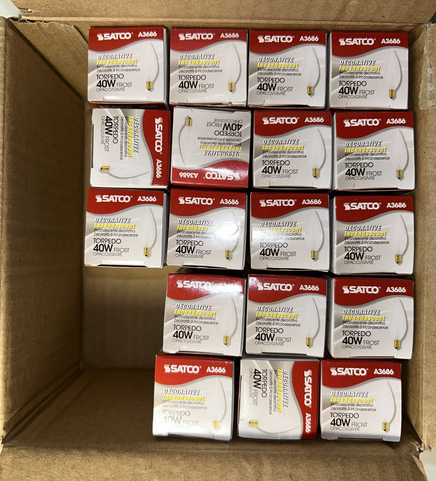 (LOT OF 6)Decorative Frosted Torpedo Bulbs Candelabra Base 40W(BRAND NEW) 120V