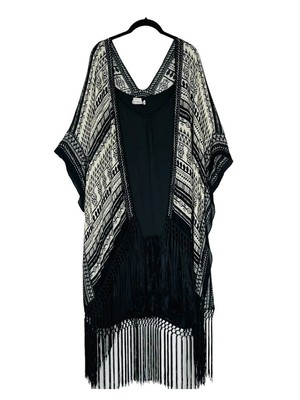 Plus Size Boho Aztec Hippie Ethnic Kimono Tassel Cardigan Duster OS up to 4X