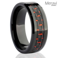 Tungsten Rings for Men Black Ring Red Carbon Fiber Mens Rings Mens Wedding Bands