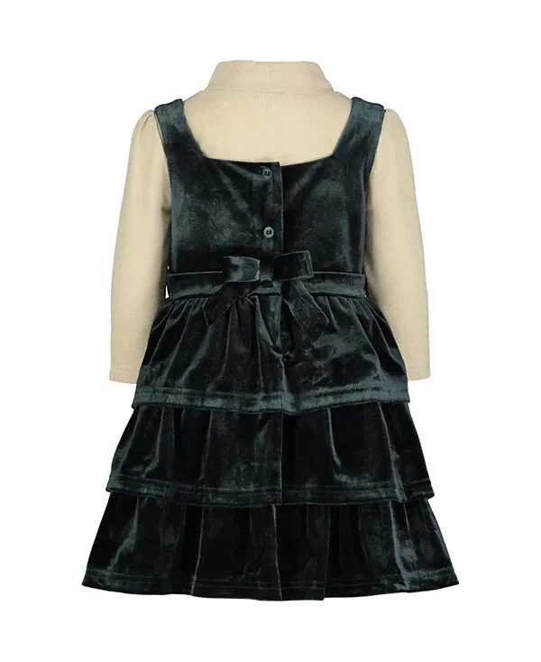 Blueberi Boulevard Little Girls Mock 颈部上衣和绿色天鹅绒连衣裙,尺寸 6X — 第 3/4 张图片