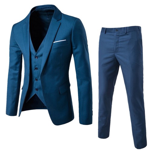 Jacket Vest & Pants Men Suit Slim 3-Piece Set Blazer Business Wedding Party Suit - Picture 3 of 22