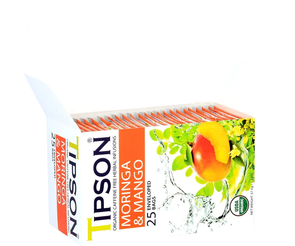 25 bolsitas de té de Ceilán Tipson orgánicas de moringa y mango - 37,5 g Foto 2 de 3