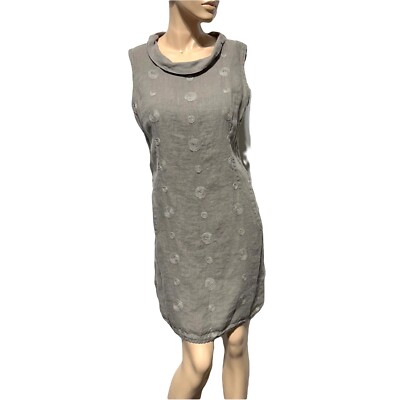 Lina Tomei Womens Dress Linen Shift Embroidered Size L Retro