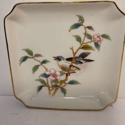 Vintage Yama Trinket Dish Bird Cherry Blossom China Candy Ash Tray Delicate