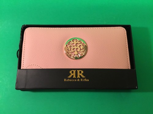 REBECCA & RIFKA Portafoglio Donna Pocketbook Rosa con Logo Oro Ecopelle NUOVO - Foto 2 di 12