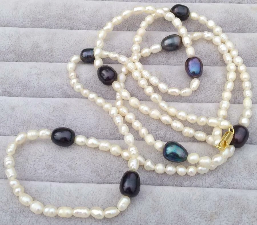 40" Incredible Design South Sea Natural Rice White + Big Black Pearl Necklace - Image 3 of 4