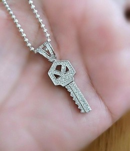 Authentic 2Ct Round Cut Simulated Diamond Men's Key Charm Pendant 14K White Gold Plated