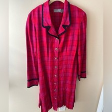 Vintage 1990's Liz Claiborne Dress plaid gold buttons pink orange rayon size M