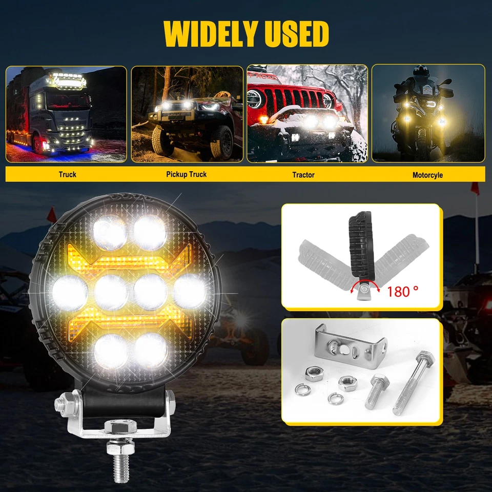 4" LED Work Light Spot Offroad Driving Fog Lamp Round Amber DRL Pods Truck SUV - Image 4 of 4