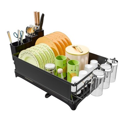 Simple Trending Dish Drying Rack, Drainer 11.7''D x 16.5''W x 6''H, Black 