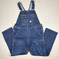 Carhartt Denim Bib Overalls Double Front Womens L 12-14 Dark Wash Blue 104044